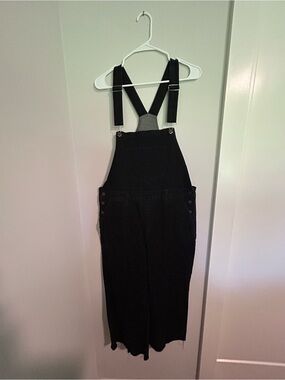 Black Denim Overalls Raw Hem